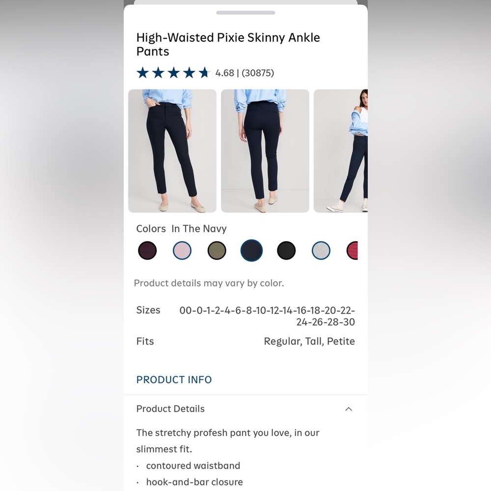 Old Navy Women's High Waisted Pixie Skinny Ankle Pants